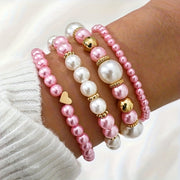 Classy Pearl Heart Bracelet Set