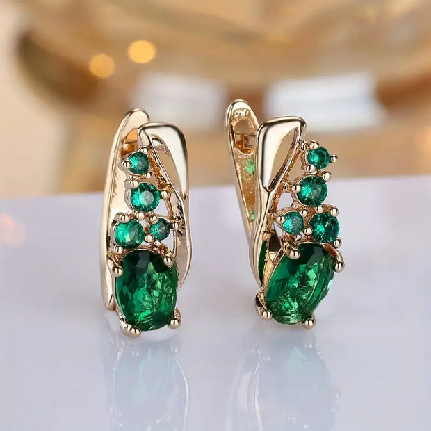 Gold Earrings with Emerald Stones