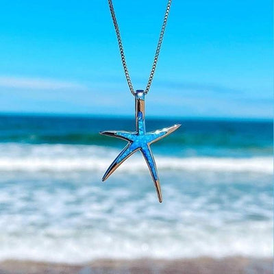 Starfish Silver and Blue Opal Necklace