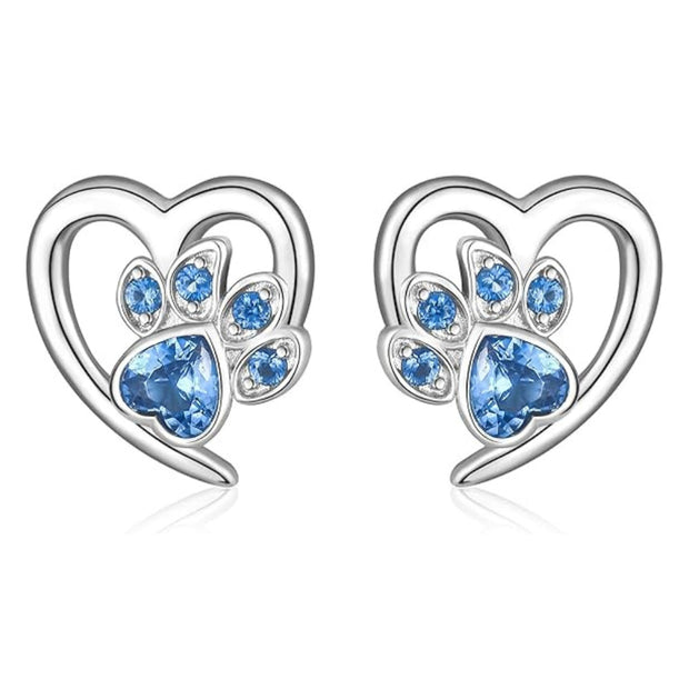 Paw and Heart Earrings with Zirconia