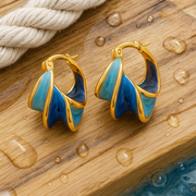 Elegant Wave Enamel Blue Earrings