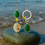 Silver Green Drop Earrings