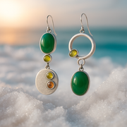 Silver Green Drop Earrings
