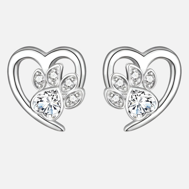 Paw and Heart Earrings with Zirconia