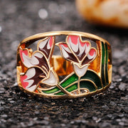 Vintage Floral Gold Enamel Ring
