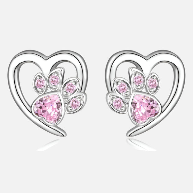 Paw and Heart Earrings with Zirconia