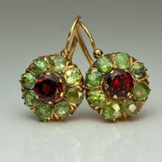 Elegant Round Green and Red Crystal Earrings