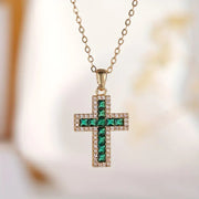 Emerald Cross Pendant Gold Necklace