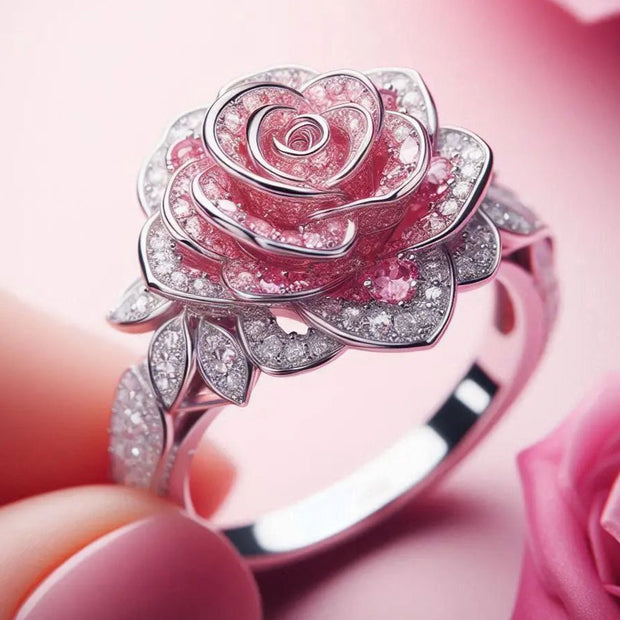 Exotic Pink Blossom Silvered Ring
