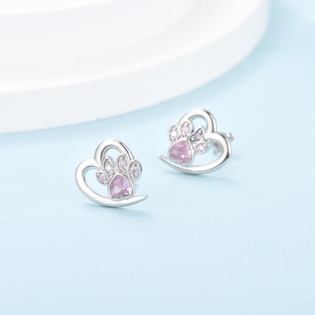 Paw and Heart Earrings with Zirconia