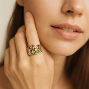 Vintage Floral Gold Enamel Ring