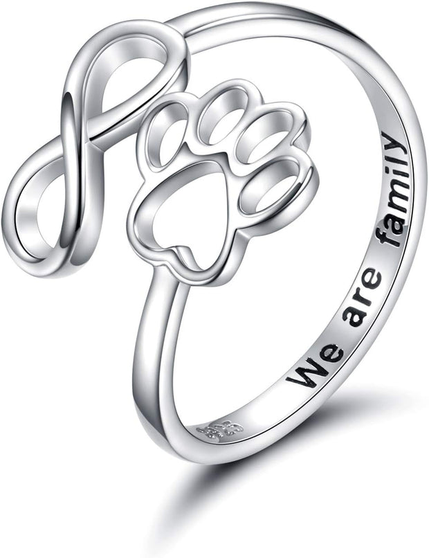 Paw & Heart Ring Adjustable 925 Sterling Silver