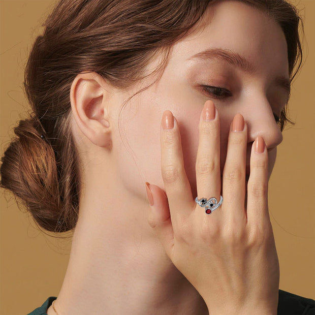 Black Paw Adjustable Ring With Red Gemstone