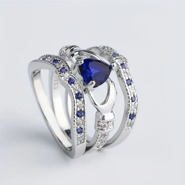 Sapphire Silvery Ring Set