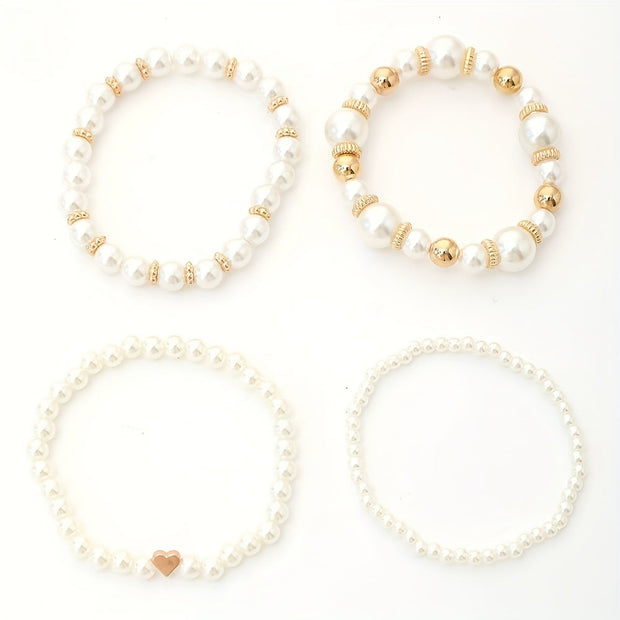 Classy Pearl Heart Bracelet Set