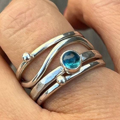 Unique Layered Blue Crystal Ring