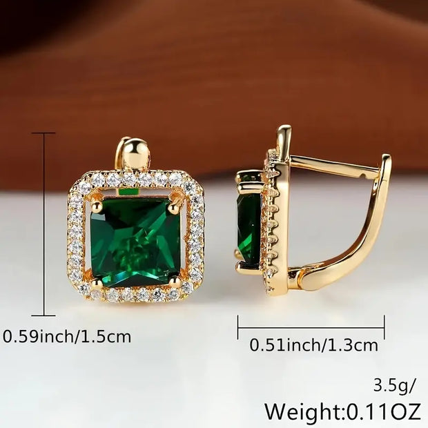 Golden Green Zirconia Gold Earrings
