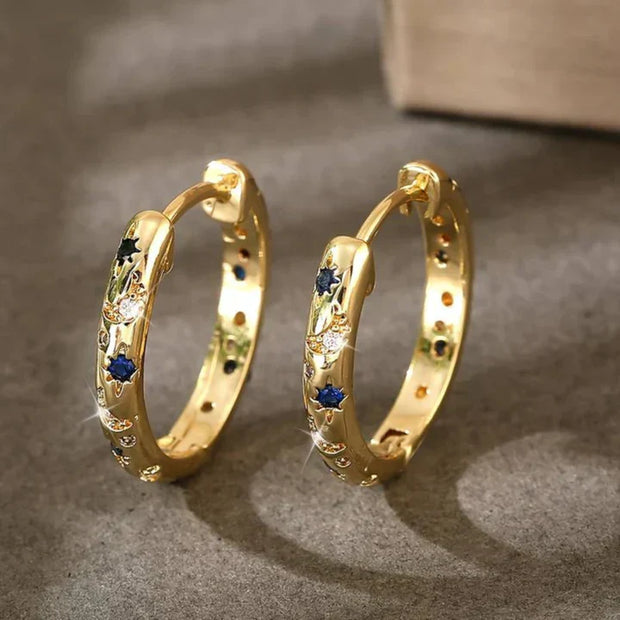 Golden Blue Zirconia Hoop Earrings