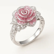 Exotic Pink Blossom Silvered Ring