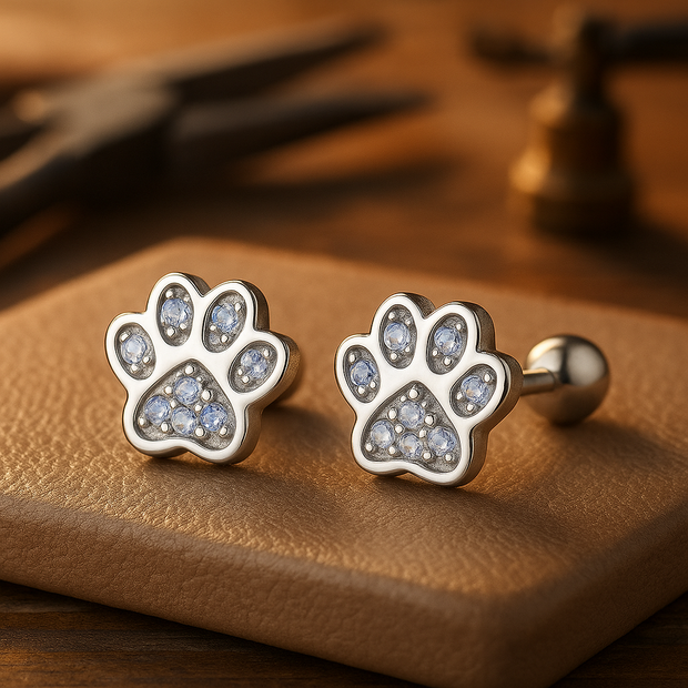 Sterling Silver Paw Print Stud Earrings