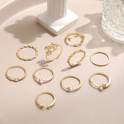 Set of 10 Bohemian Silver and Gold-Plated Rings