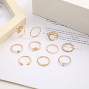 Set of 10 Bohemian Silver and Gold-Plated Rings