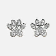 White Zirconia Paw Heart-Shaped Earrings