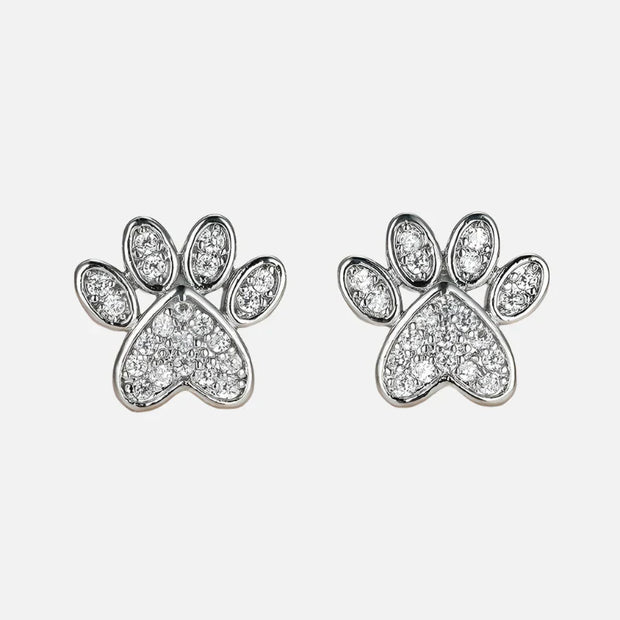 White Zirconia Paw Heart-Shaped Earrings