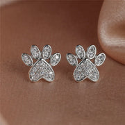 White Zirconia Paw Heart-Shaped Earrings
