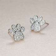 White Zirconia Paw Heart-Shaped Earrings