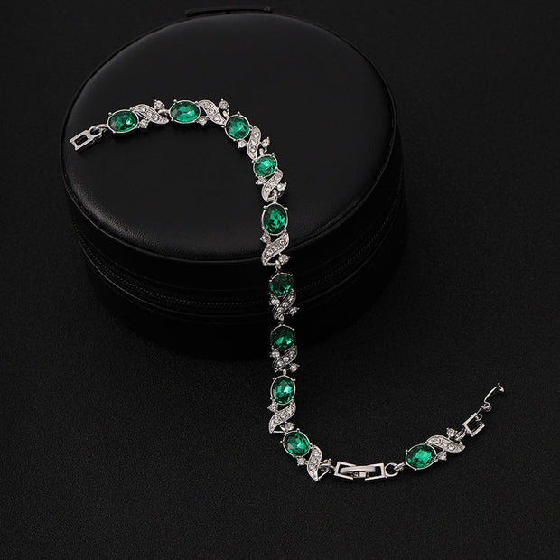 Silver Bracelet with Green Emeralds