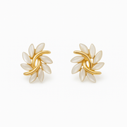 Gold White Opal Earrings
