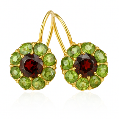 Retro Green & Red Crystal Earrings