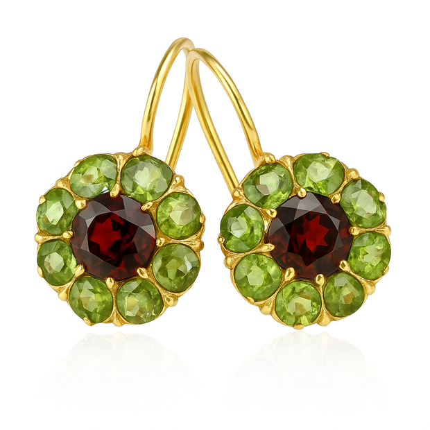 Elegant Round Green and Red Crystal Earrings