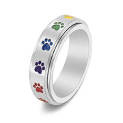 Spinning Stress Reducing Paw Ring – Stainless Steel with Rainbow Paws