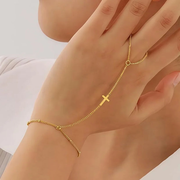 Gold Cross Hand Bracelet