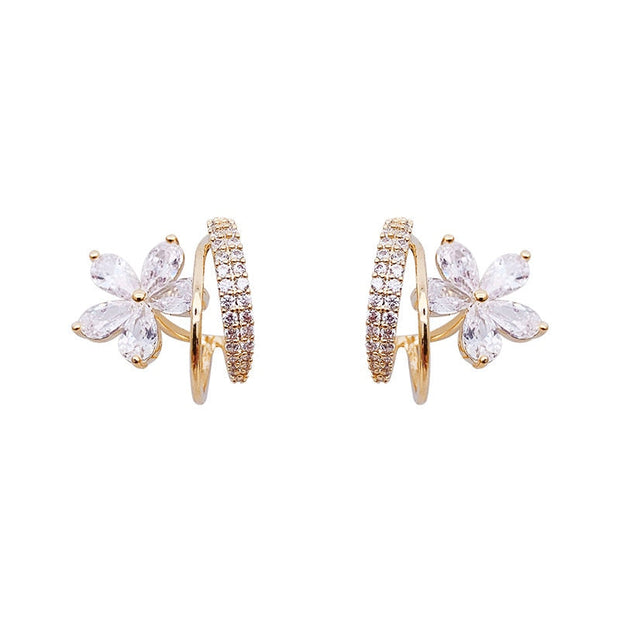 Floral Elegance Gold Earrings with Sparkling Zirconia