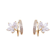 Floral Elegance Gold Earrings with Sparkling Zirconia