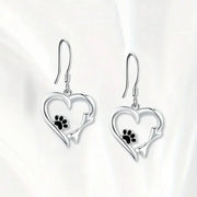 Silver Drop Earrings with Heart & Paw Design