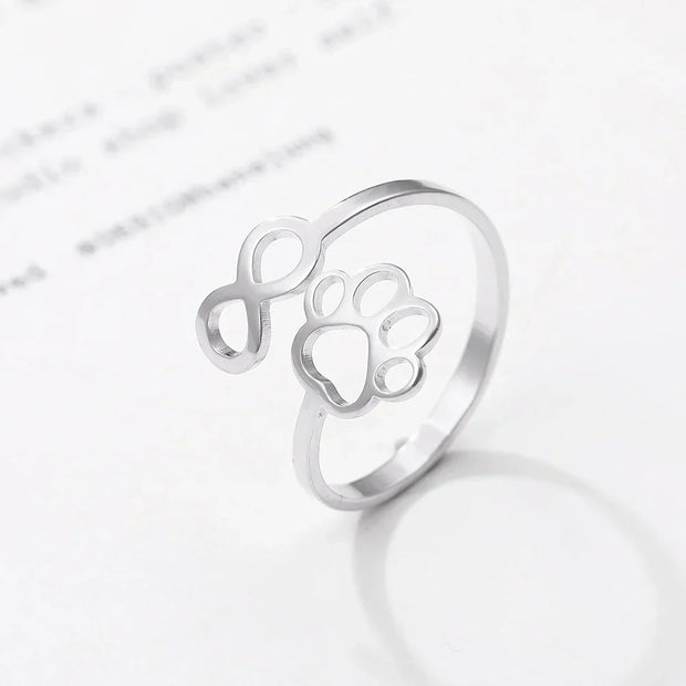 Adjustable Infinity Paw Ring Stainless Steel