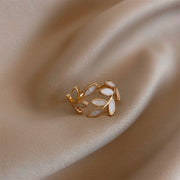 Pure - Elegant White Opal Leaf Ring