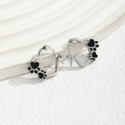 Heart Paw Huggie Earrings with Black Enamel