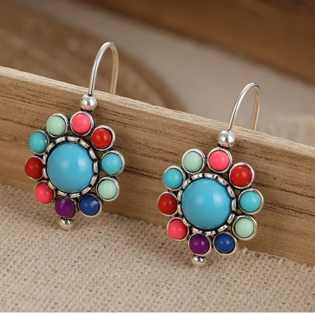 Iris - Vintage Turquoise Hoop Earrings
