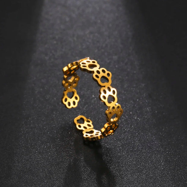 Adjustable Paw Print Ring Stainless Steel