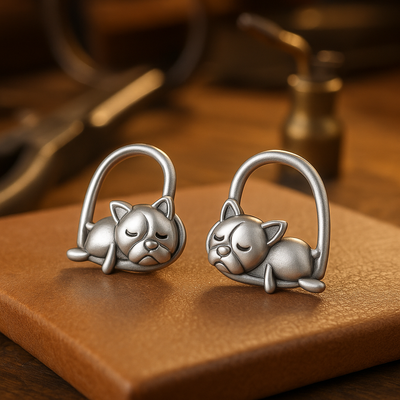 Silver Sleeping Puppy Stud Earrings
