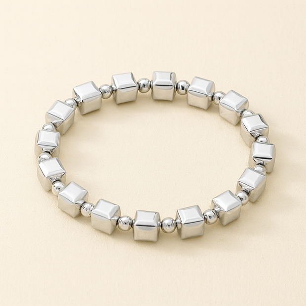Timeless Silver Bracelet with Cubic Bead Detailing