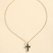 Emerald Cross Pendant Gold Necklace