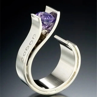Vintage Purple Crystal Silver Ring