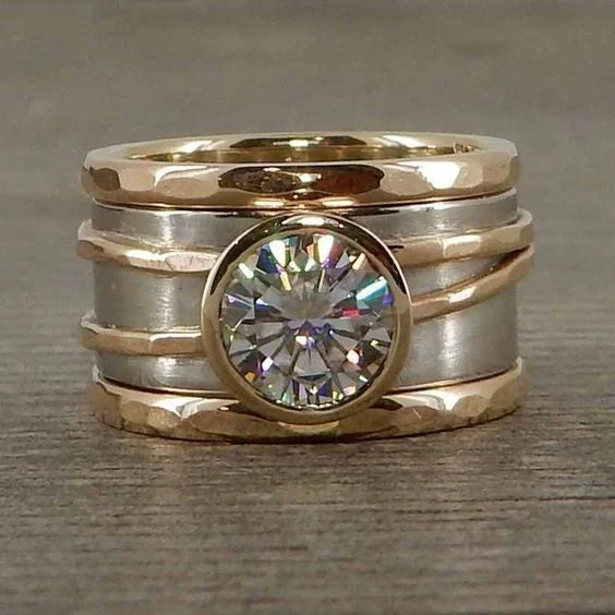 Vintage Inlaid Glass Golden & Silver Ring