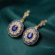 Blue Crystal Mandala Earrings on Vintage Gold